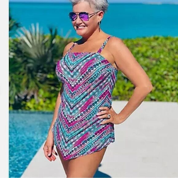 Women's Swimsuits For All Boho Chevron Scarf Tankini 12 - Picture 1 of 4
